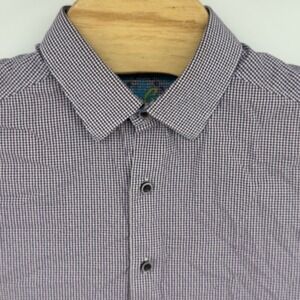 Robert Graham Mens Classic Fit Purple Gingham Short Sleeve Button Down Shirt L